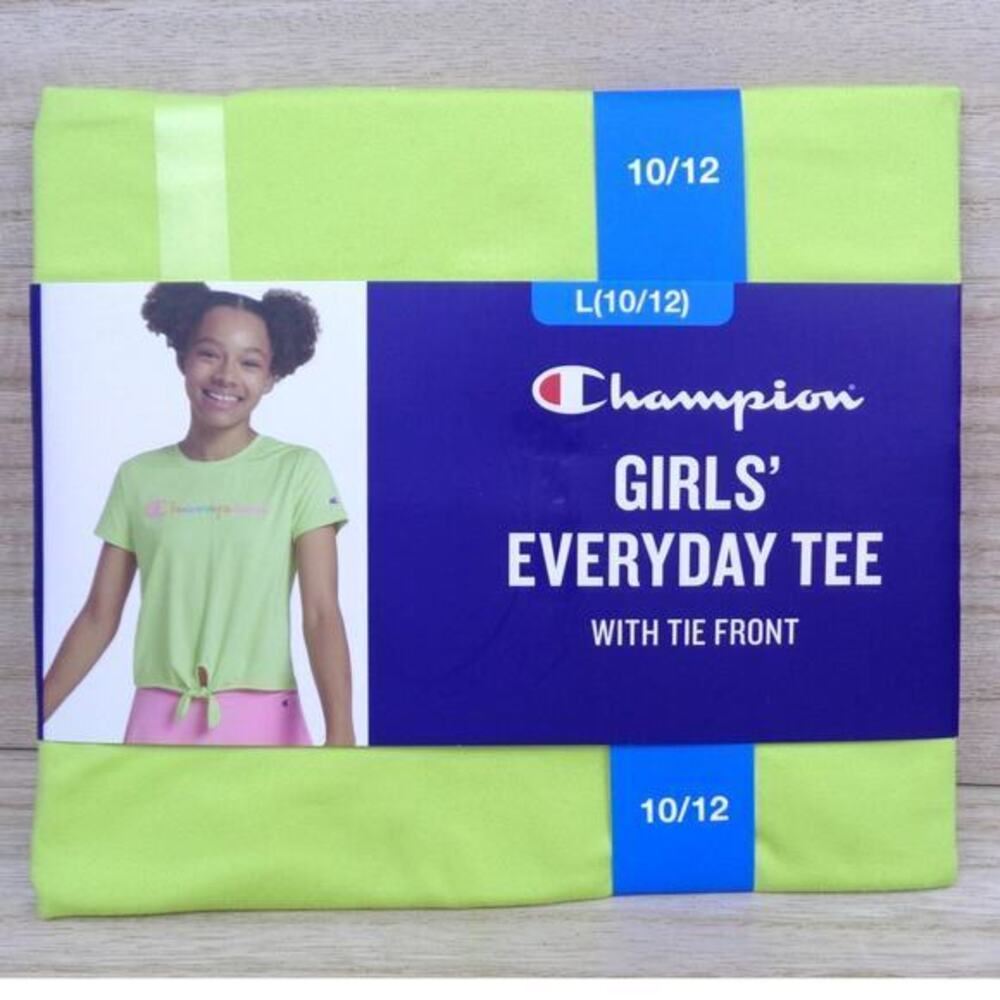 Champion Girls Everyday Tee Yellow T-Shirt With Tie Front Girls Size Large 10/12